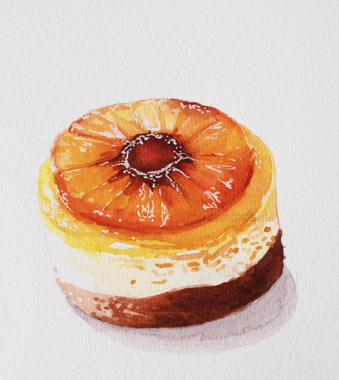 Watercolour illustration — pineapple cake