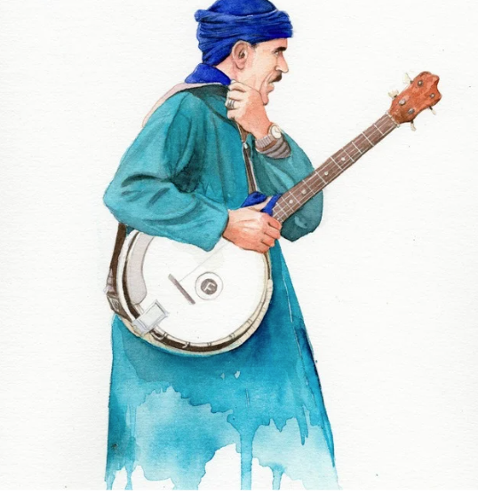 Watercolour illustration — Moroccan musician