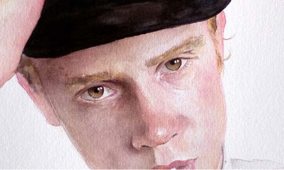 Close-up watercolour portrait