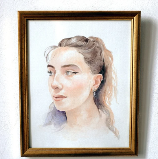 Framed watercolour portrait