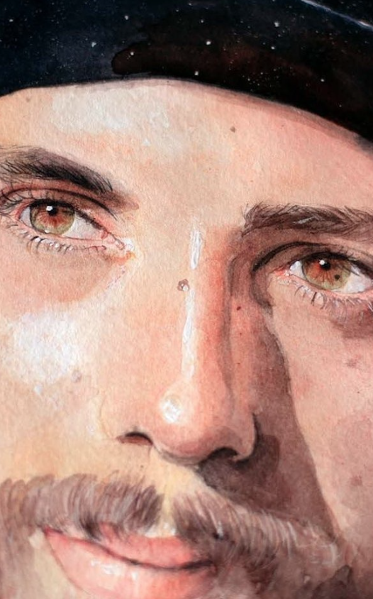 Portrait à l'aquarelle — homme au béret