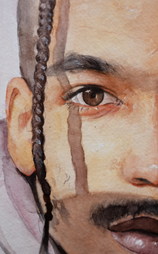 Portrait à l'aquarelle — homme aux tresses
